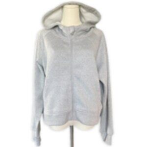 Laslulu NWT Athleisure Quarter Zip Hoodie Women Size M Gray Crop Fleece Line